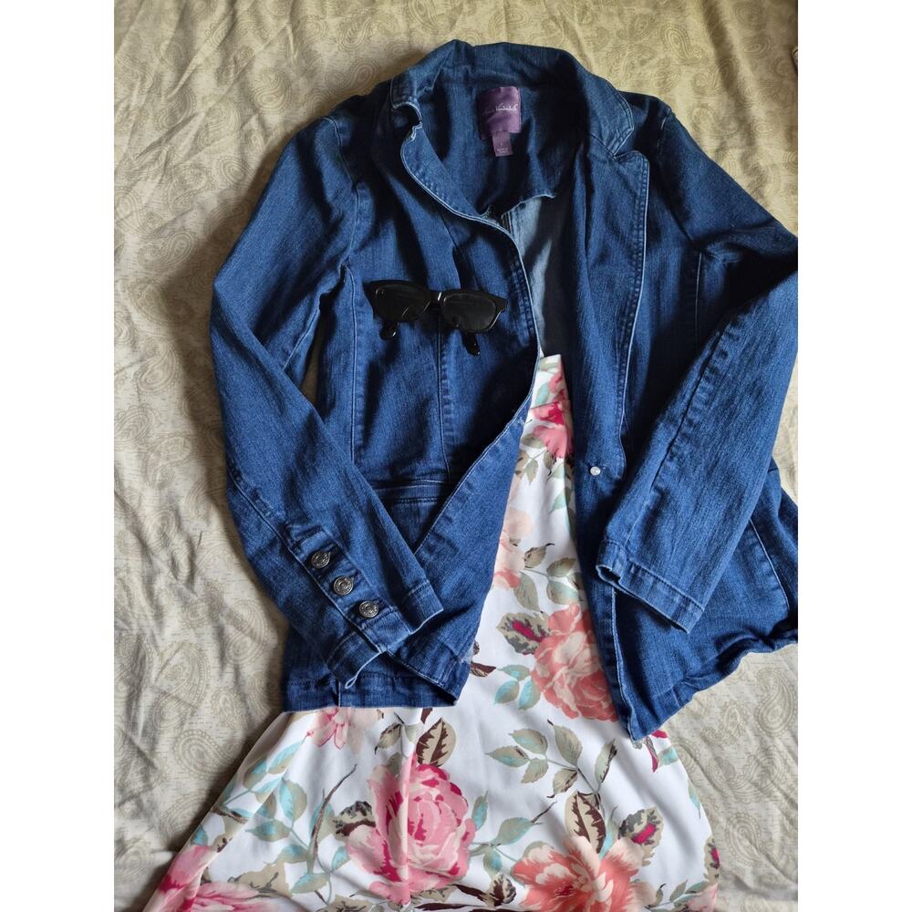 Womens Size Large Denim Blazer Gloria Vanderbilt Hourglass Shape Flare